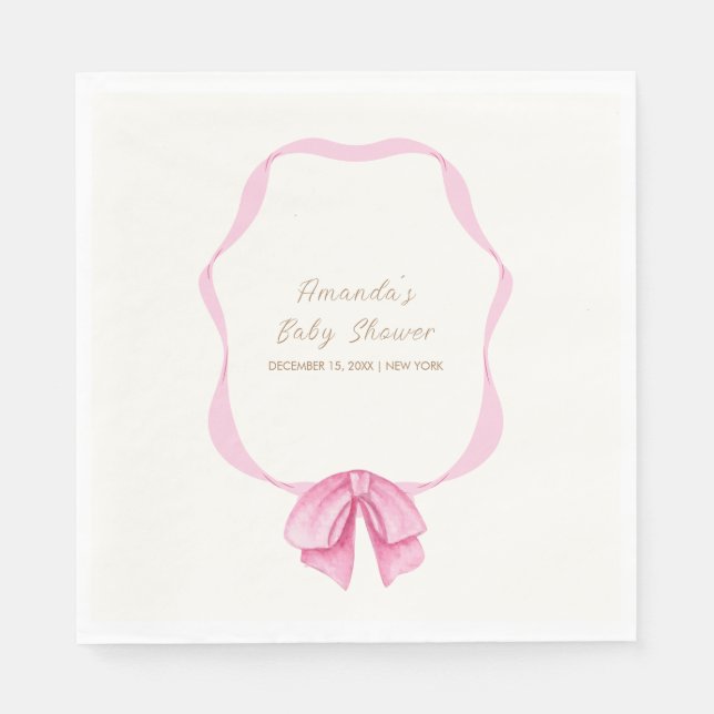 Serviette En Papier Baby shower de fille à cadre de cordes Vintage ros (Devant)