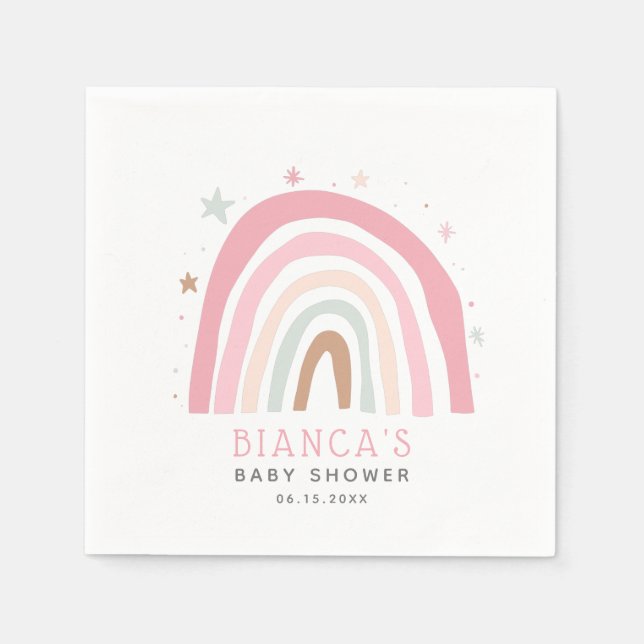 Serviette En Papier Baby shower de fille arc-en-ciel rose pâle (Devant)