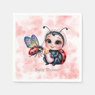 Serviette En Papier Baby shower de fille de coccinelle et papillon