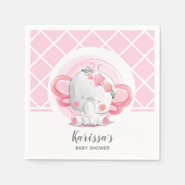 Serviette En Papier Baby shower de fille d'éléphant rose (Devant)