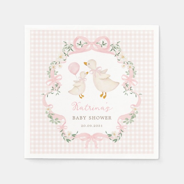 Serviette En Papier Baby shower de fille d'oie En vichy rose (Devant)