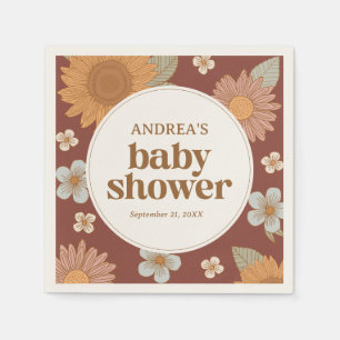 Serviette En Papier Baby shower de fille Fleur sauvage rétros