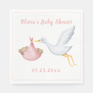 Serviette En Papier Baby shower de fille ours de chatte rose