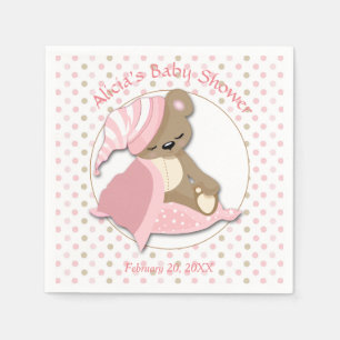 Serviette En Papier Baby shower de fille Ours Sleepy