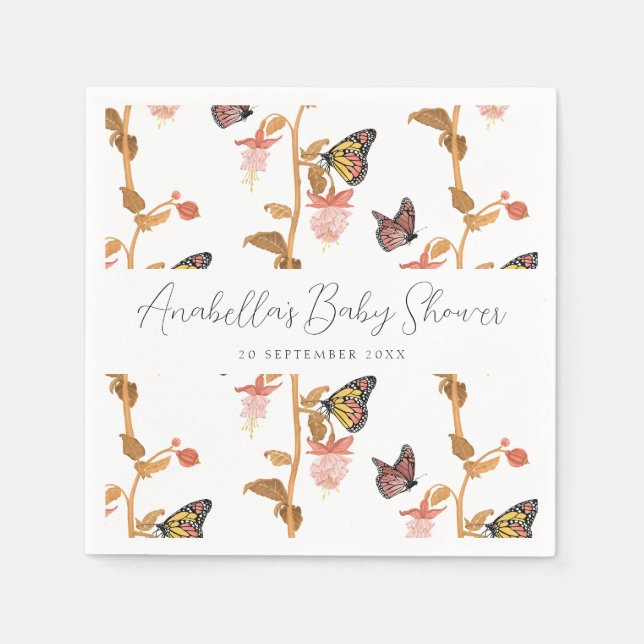 Serviette En Papier Baby shower de filles papillon rose moderne Boho (Devant)