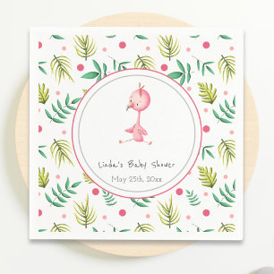 Serviette En Papier Baby shower de Flamant rose rose fleuri tropical c