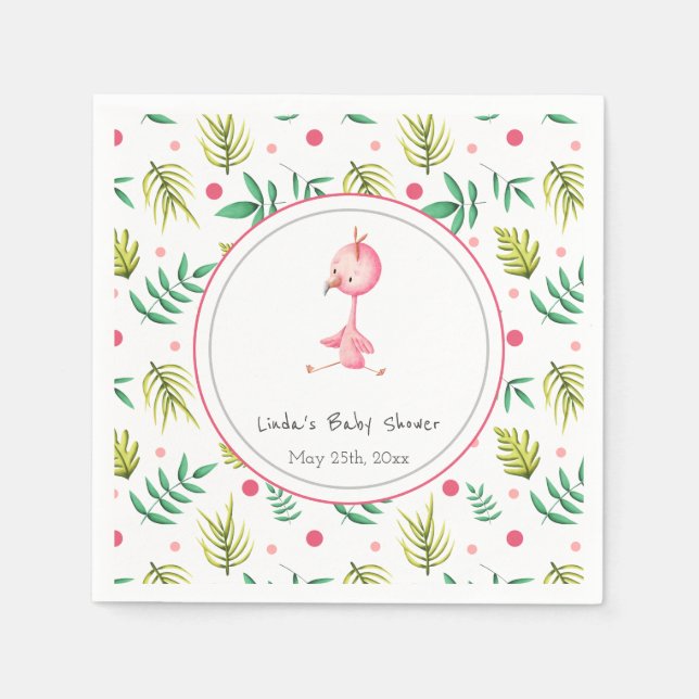 Serviette En Papier Baby shower de Flamant rose rose fleuri tropical c (Devant)