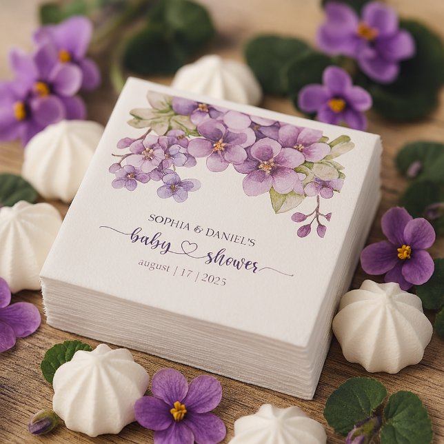 Serviette En Papier Baby shower de fleurs de violet délicates au print (Summer Delicate Violet Flowers Baby Shower Napkins)