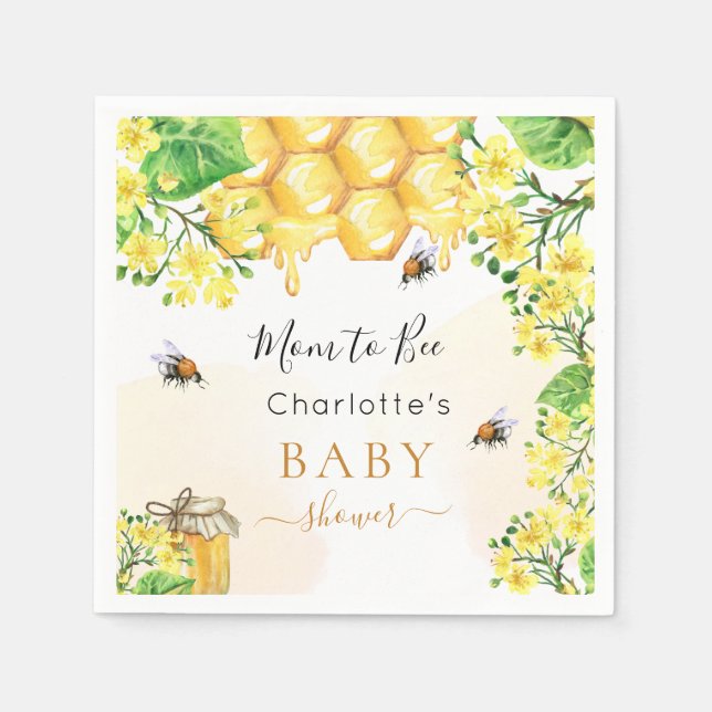Serviette En Papier Baby shower de fleurs jaunes d'abeilles (Devant)