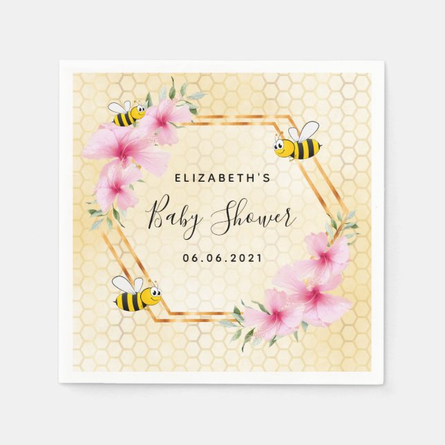 Serviette En Papier Baby shower de fleurs roses de nid d'abeille (Devant)