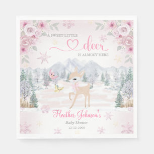 Serviette En Papier Baby shower de flocon rose cerf d'hiver