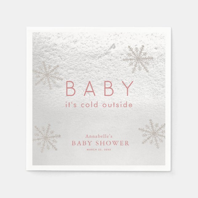 Serviette En Papier Baby shower de flocons d'argent Pink Napkins (Devant)