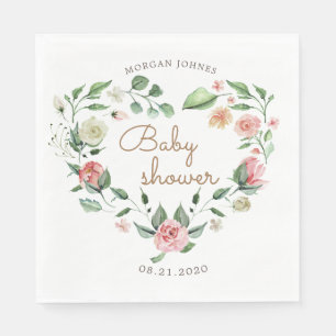 Serviette En Papier baby shower de floraison de minuit monogramme