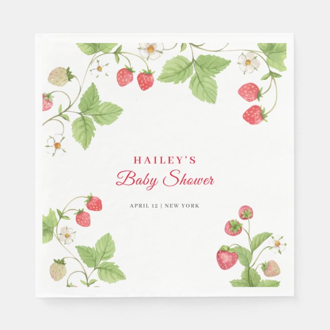 Serviette En Papier Baby shower de fraise doux simple (Devant)