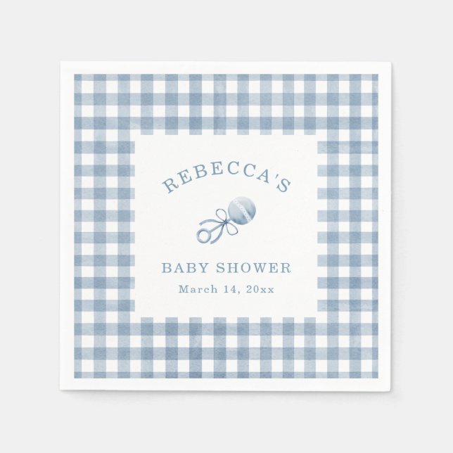 Serviette En Papier Baby shower de garçon classique En vichy bleu (Devant)
