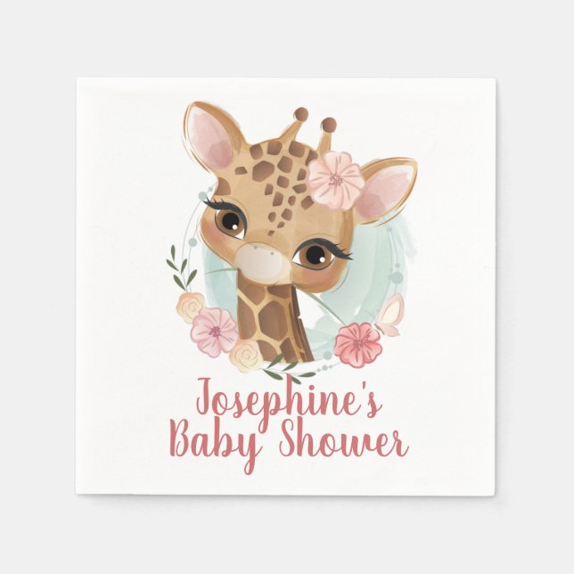 Serviette En Papier Baby shower de girafe rose Aquarelle (Devant)