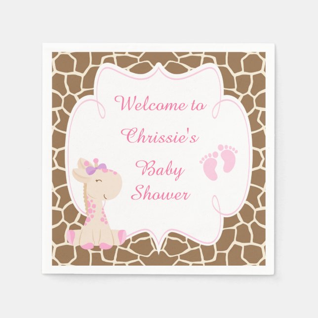 Serviette En Papier Baby shower de Giraffe Rose Cute (Devant)