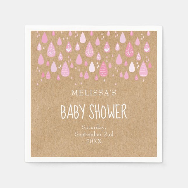 Serviette En Papier Baby shower de gouttes à gouttes rose bébé rustiqu (Devant)
