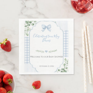 Serviette En Papier Baby Shower de greenery à carreaux gingham et nœud
