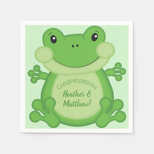 Serviette En Papier Baby shower de grenouille vert (Devant)