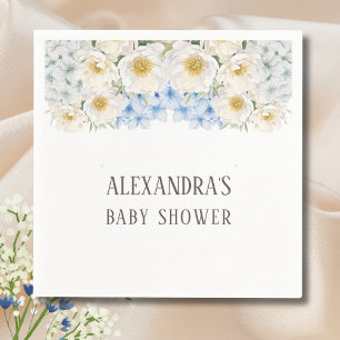 Serviette En Papier Baby shower de jardin Floral Blanc bleu Hydrangea