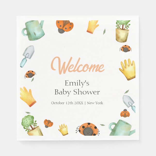 Serviette En Papier Baby shower de jardin rustique Ladybug (Devant)