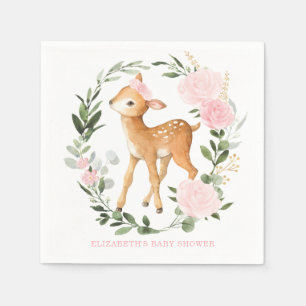 Serviette En Papier Baby shower de la faune des cerfs de forêt rose F