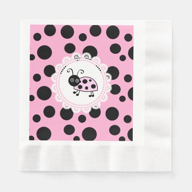 Serviette En Papier Baby shower de la fille de Ladybug rose (Devant)