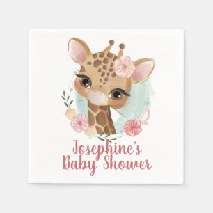 Serviette En Papier Baby shower de la girafe rose