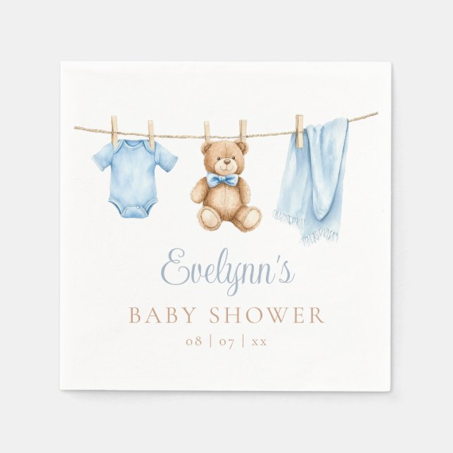 Serviette En Papier Baby shower de linge bleu bébé garçon (Devant)
