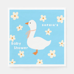 Serviette En Papier Baby shower de l'oie blanche et des marguerites