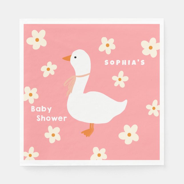 Serviette En Papier Baby shower de l'oie blanche et des marguerites (Devant)