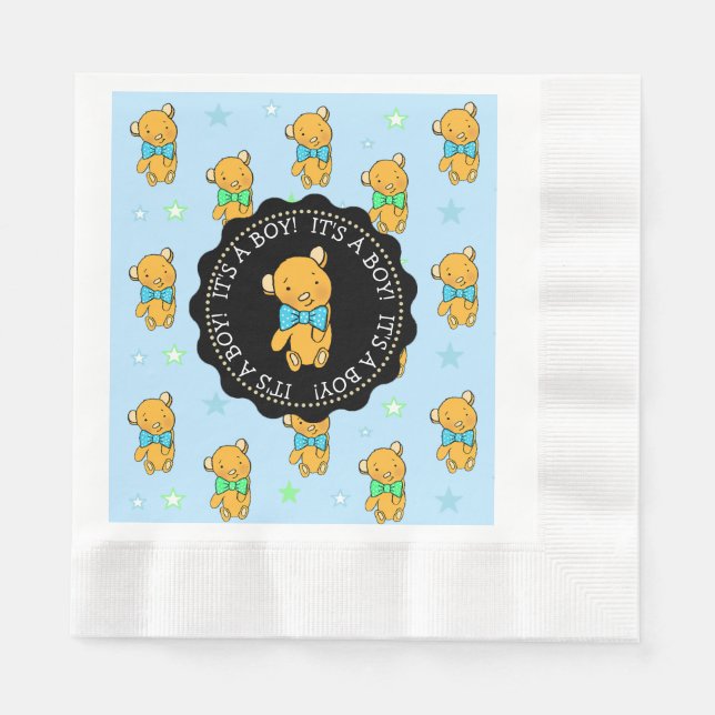 Serviette En Papier Baby shower de l'ours en peluche bleu et vert (Devant)
