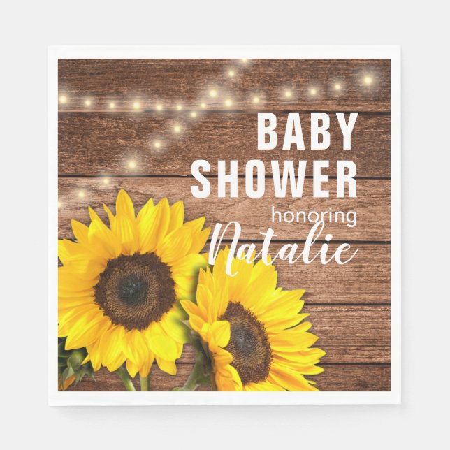 Serviette En Papier Baby shower de lumière de tournesol rustique en bo (Devant)