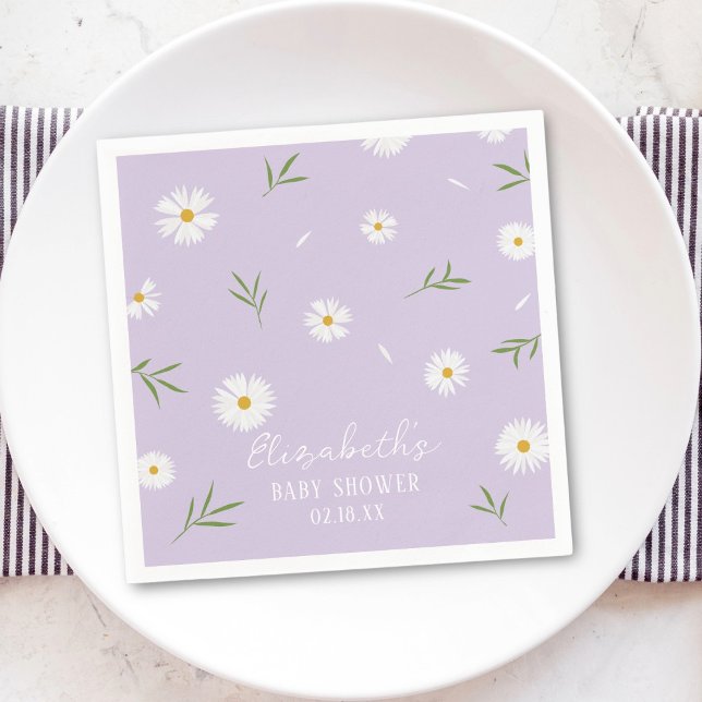 Serviette En Papier Baby shower de marguerites blanches simple et élég (Créateur téléchargé)