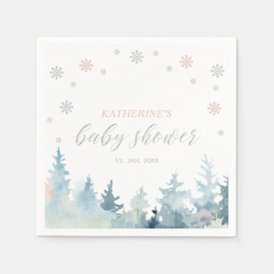 Serviette En Papier Baby shower de neige Silver & Pink Winter Wonderla