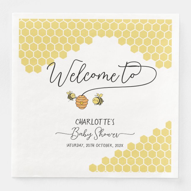 Serviette En Papier Baby shower de nid d'abeille mignonne (Devant)