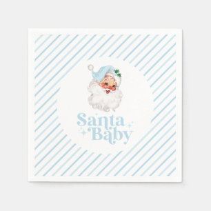 Serviette En Papier Baby shower de Noël Bébé Retro Blue Père Noël