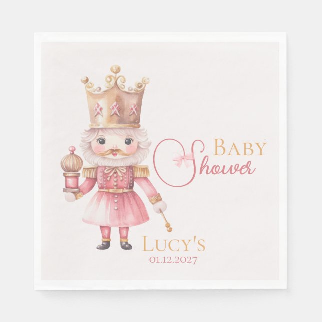 Serviette En Papier Baby shower de Noël Pink Nutcracker Aquarelle (Devant)