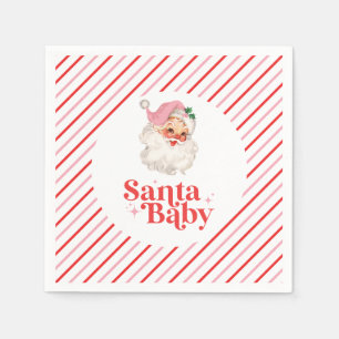 Serviette En Papier Baby shower de Noël Retro Pink Père Noël bébé