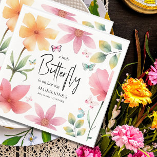 Serviette En Papier Baby shower de papillons floraux roses