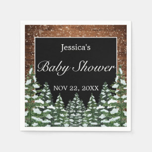 Serviette En Papier Baby shower de pin de bois et de pin de neige noir