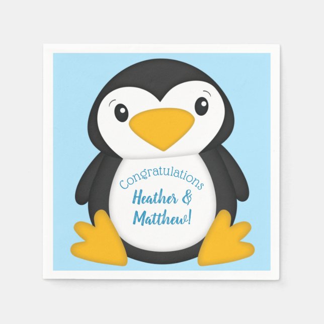 Serviette En Papier Baby shower de pingouin bleu (Devant)