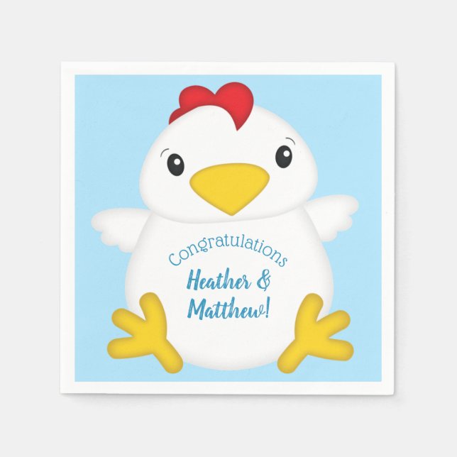 Serviette En Papier Baby shower de poulet bleu (Devant)