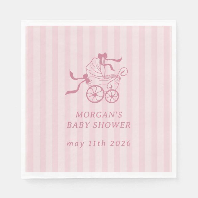 Serviette En Papier Baby shower de poussette de bébé mignonne Preppy (Devant)