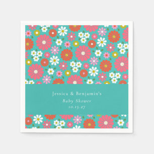 Serviette En Papier Baby shower de printemps Turquoise rose rétro