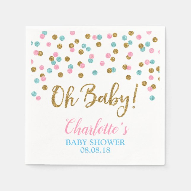 Serviette En Papier Baby shower de révélation de genre avec points d'o (Devant)