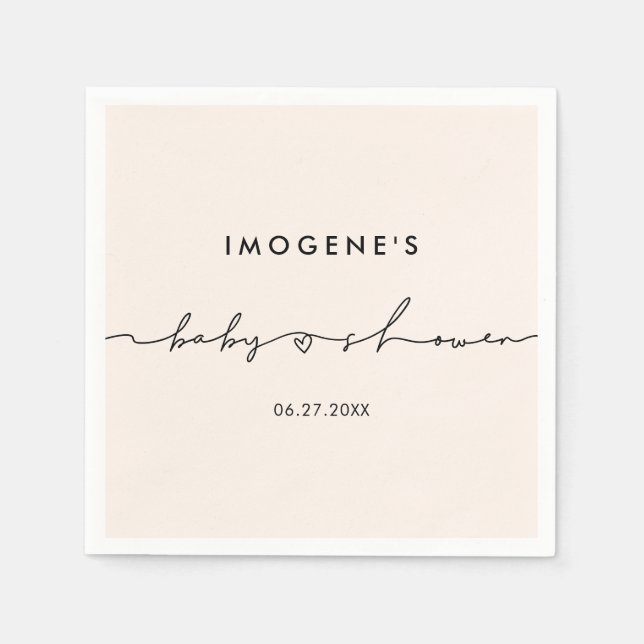 Serviette En Papier Baby shower de script blanc mignon (Devant)