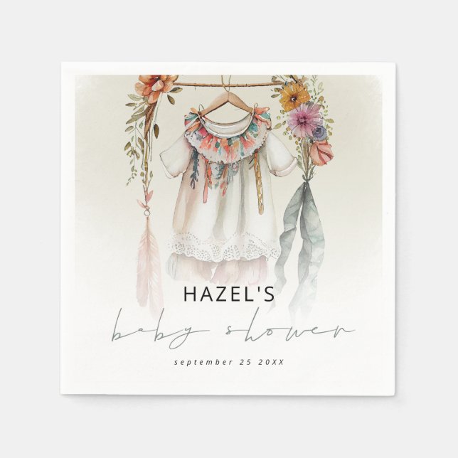 Serviette En Papier Baby shower de script de vêtements Vintages de Boh (Devant)