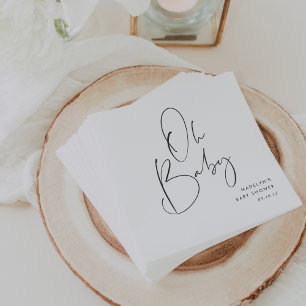 Serviette En Papier baby shower de script minimaliste moderne "Oh Baby